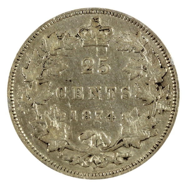 25-cent 1874H F-VF (Scratched)