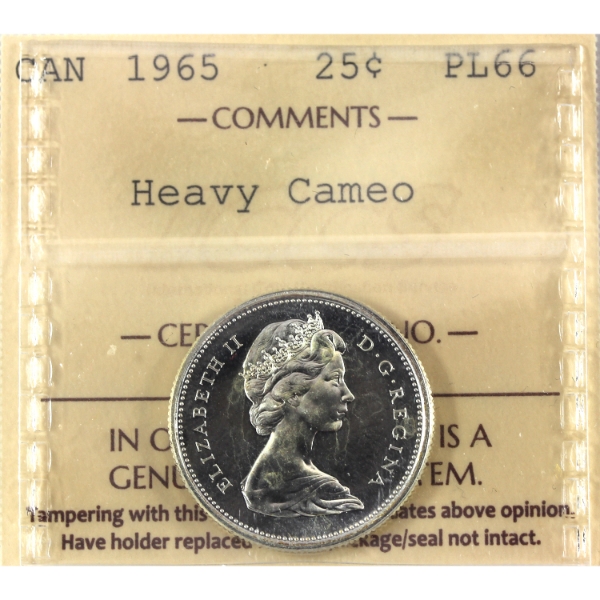 25-cent 1965 ICCS PL66 Heavy Cameo