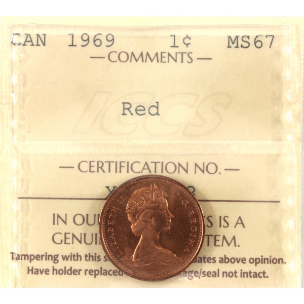 1-cent 1969 ICCS MS67 Red