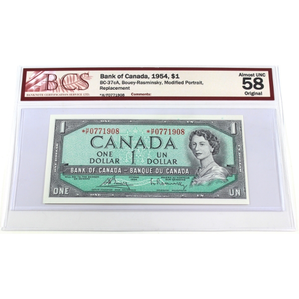 BC-37cA 1954 $1 *H/F Replacement BCS AU58 Original Bouey-Rasminsky 
