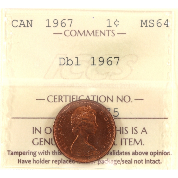 1-cent 1967 Double 1967 ICCS MS64