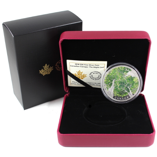 2018 $30 Canadian Canopy: The Maple Leaf .9999 Fine Silver Coin (Tax Exempt)