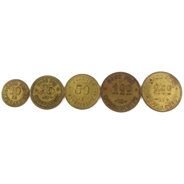Group Lot of x5 H. Bartholomew General Merchant Vanessa, ON Trade Tokens. 5pcs.