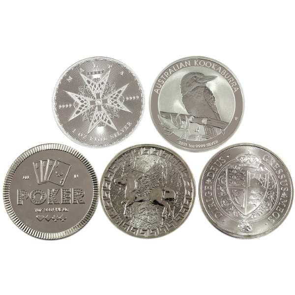 5.25oz Lot Total! World Mixed Denomination Assorted Fine Silver Rounds. 5pcs (Tax Exempt)