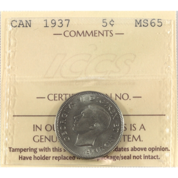 5-cent 1937 ICCS MS65
