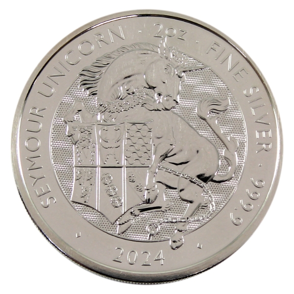 2oz Great Britain 2024 5 Pounds Tudor Beasts Seymour Unicorn .9999 Fine Silver Coin (Tax Exempt)