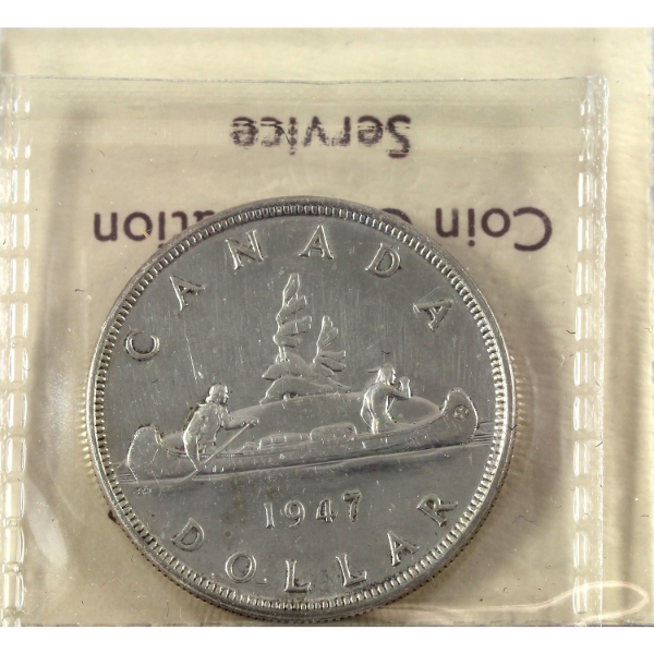 Silver $1 1947 Pointed 7 ICCS MS60 (Cleaned)