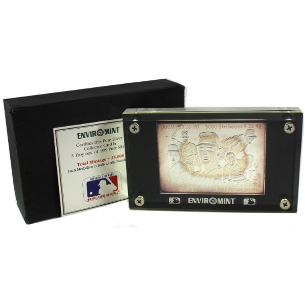 3oz Enviromint 1992 Nolan Ryan 25 Years in MLB .999 Fine Silver in Lucite Hand Made Holder
