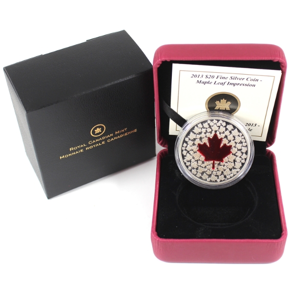 2013 $20 Maple Leaf Impression w/ Red Enamel 1oz .9999 Fine Silver Coin (Tax Exempt)