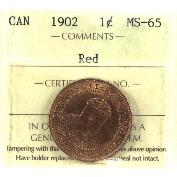 1-cent 1902 ICCS MS65 Red
