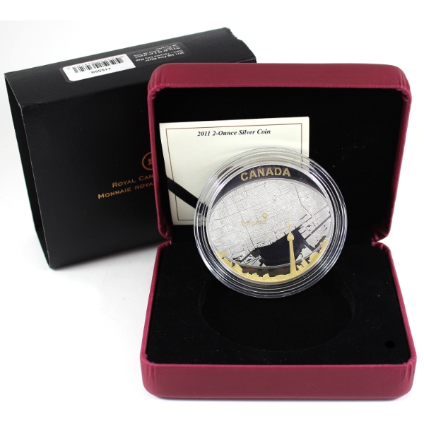 2011 $25 Toronto City Map Fine Silver Coin w/ Selective Gold Plating (Tax Exempt)