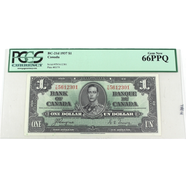 BC-21d 1937 $1 PCGS GEM UNC66 PPQ Coyne-Towers SN: T/N5612301
