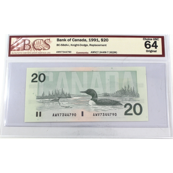 BC-58dA-i 1991 $20 AWV Replacement BCS CUNC64 Original Knight-Dodge SN: AWV7344790