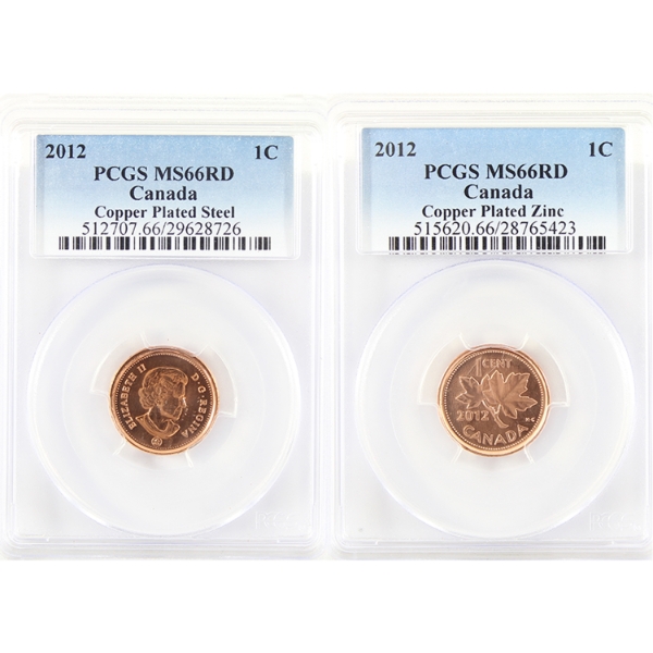 1-cent 2012 PCGS MS66 Red. 2pcs.