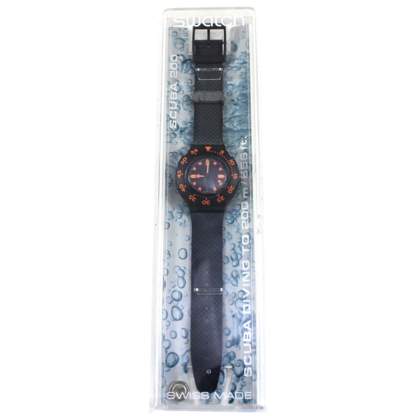 Vintage 1990 Swatch Scuba 200 SDB100 'Barrier Reef' Style Wristwatch in Original Case with Papers