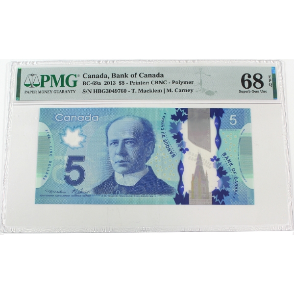 BC-69a 2013 $5 PMG Superb GEM UNC68 EPQ Macklem-Carney SN:HBG3049760