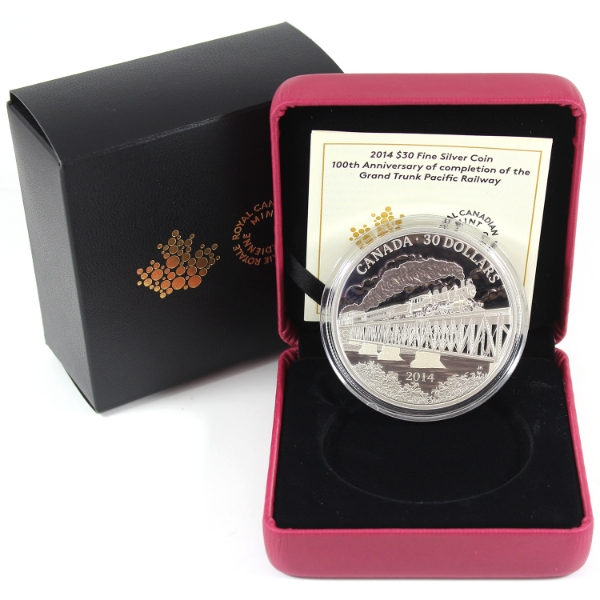 2014 $30 100th Ann. of Completion of the Grand Trunk Pacific Railway .9999 Fine Silver Coin