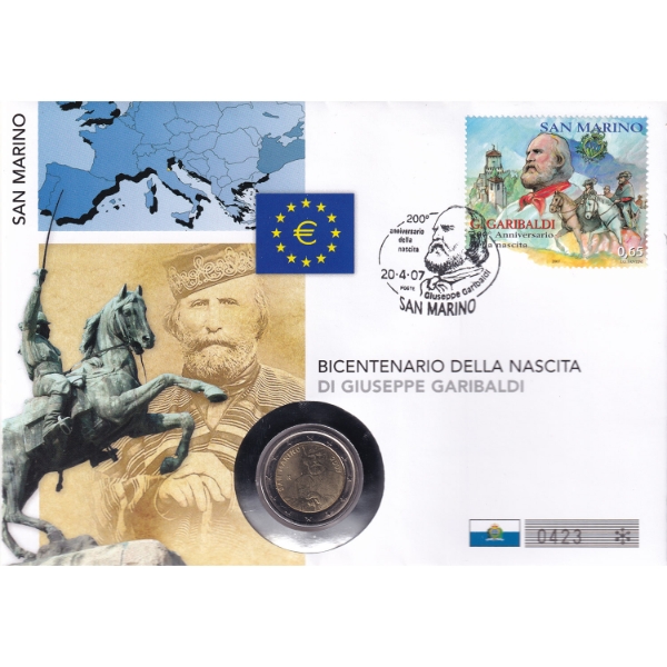 San Marino 2007 2 Euros 200th Ann. of the Birth of Giuseppe Garibaldi First Day Cover