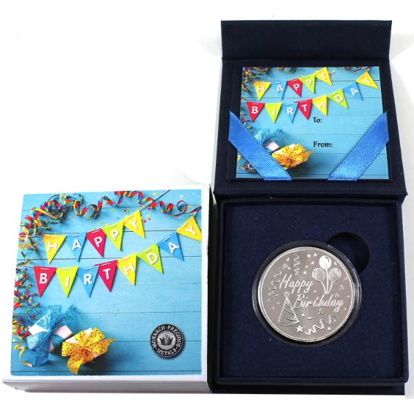 1oz Monarch Precious Metals Happy Birthday .999 Fine Silver Round (Tax Exempt)