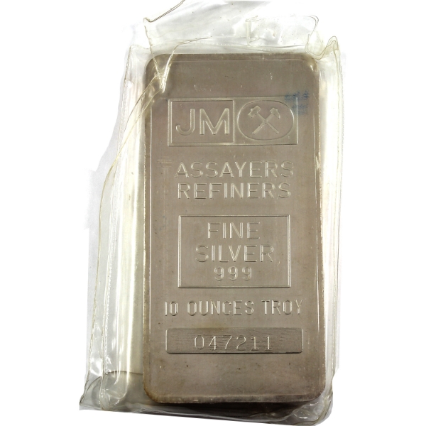 10oz JM Johnson Matthey Blank Back Variety .999 Fine Silver Bar (Tax Exempt)