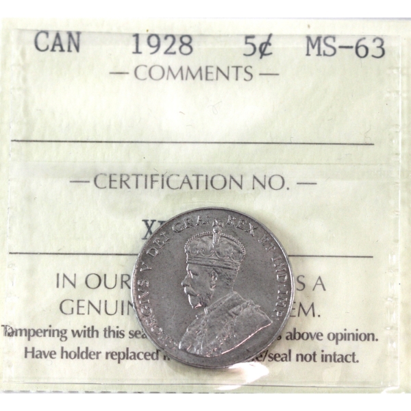 5-cent 1928 ICCS MS63