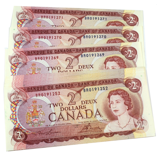 20x BC-47a 1974 $2 Consecutive Lawson-Bouey SN: BR0191252-"71. 20pcs.