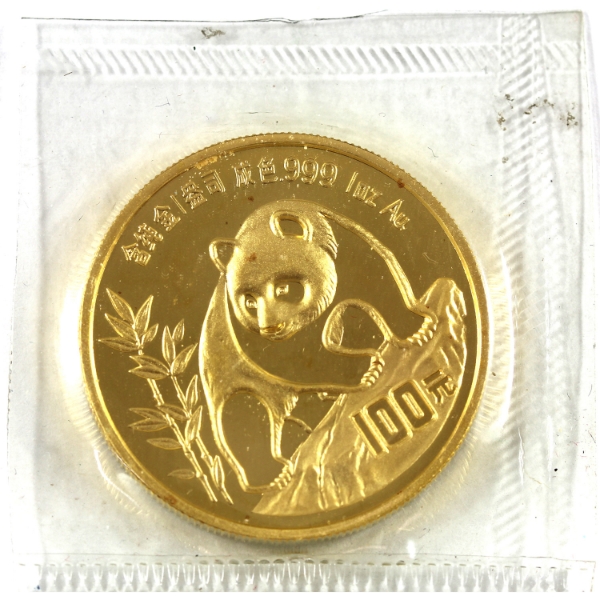 China Gold 1990 100 Yuan Panda 1oz .999 Fine Gold Coin (Tax Exempt)