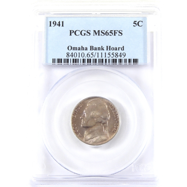 USA 1941 Jefferson Nickel Full Steps PCGS MS65 Omaha Bank Hoard