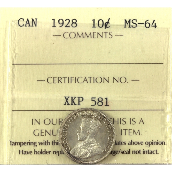 10-cent 1928 ICCS MS64