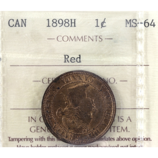 1-cent 1898H ICCS MS64 Red