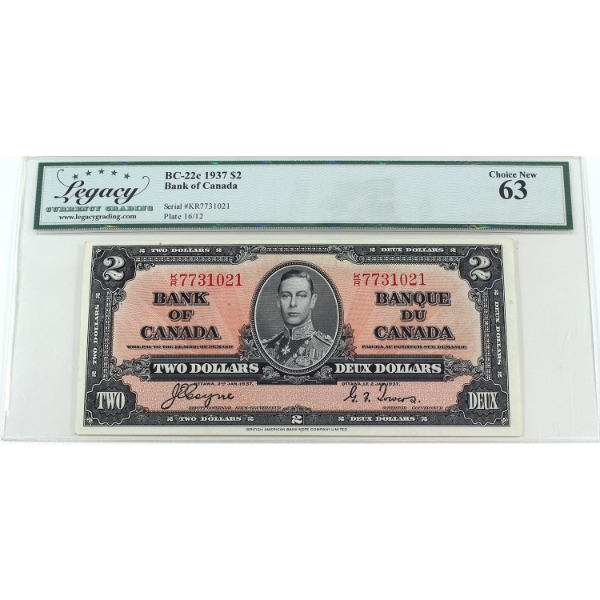 BC-22c 1937 $2 Legacy CUNC63 Coyne-Towers SN: K/R7731021
