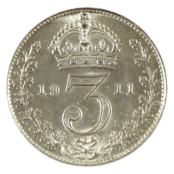 Great Britain Silver 1911 3 Pence GEM BU