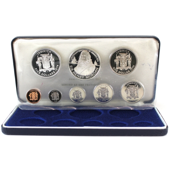 Jamaica 1974 8-Piece Proof Set Minted at The Franklin Mint in Original Packaging 