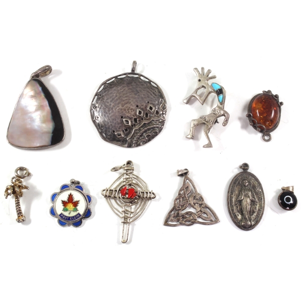 Bulk Lot of Assorted Sterling Silver Pendants, 54.4g Lot Total. 10pcs.