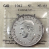 Image 1 : Silver $1 1947 Maple Leaf ICCS MS62