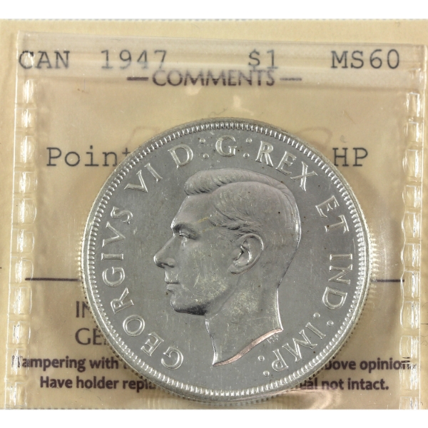 Silver $1 1947 Pointed 7; Dbl HP ICCS MS60