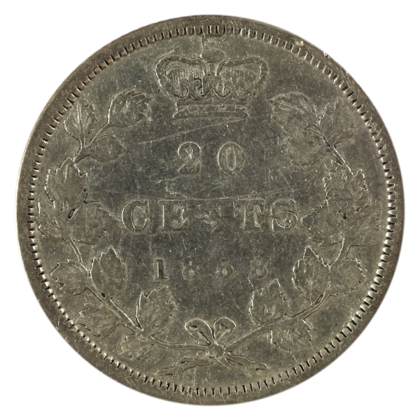 20-cent 1858 Coinage F (Scratched)
