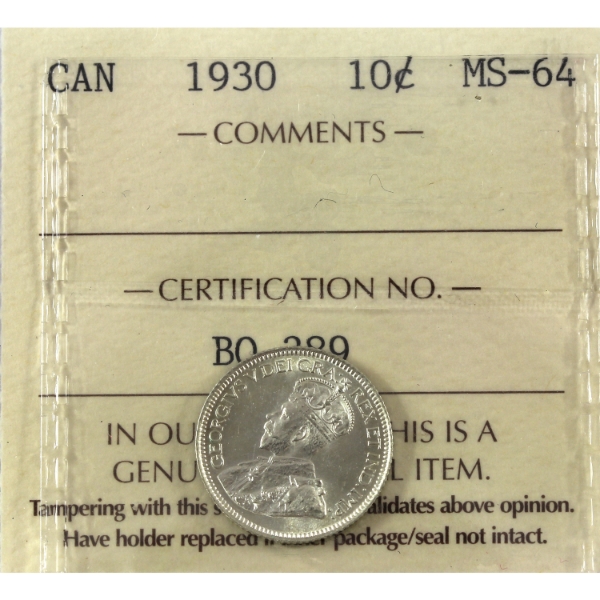 10-cent 1930 ICCS MS64