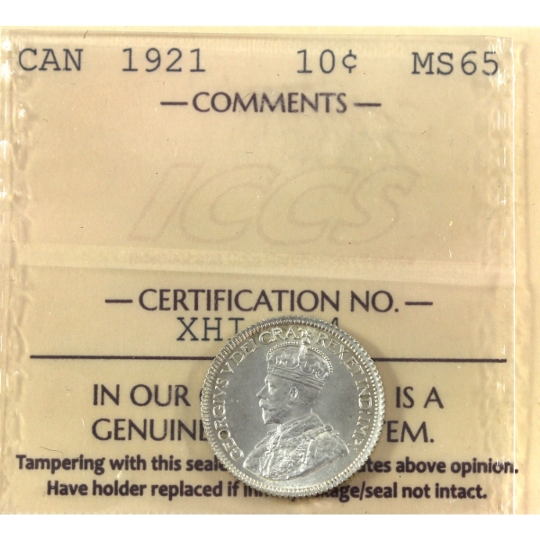 10-cent 1921 ICCS MS65