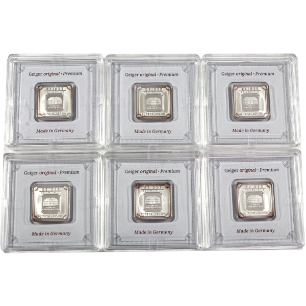 6x 5g Geiger Edelmetalle .999 Fine Silver Bars. 6pcs. (Tax Exempt)