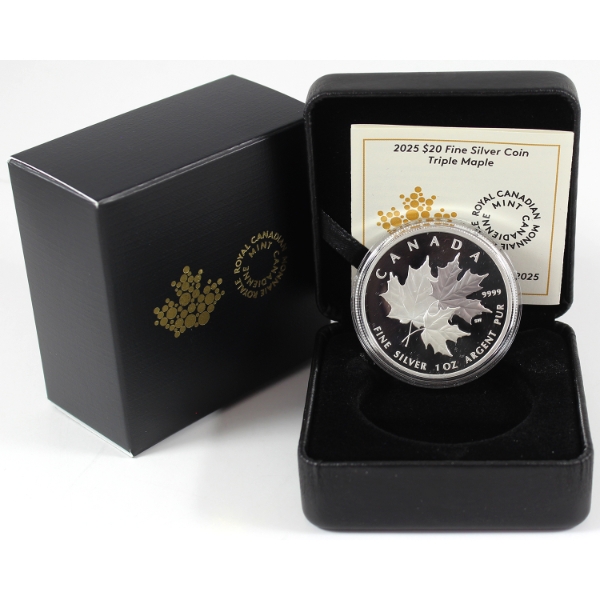 2025 $20 Triple Maple .9999 Fine Silver Coin (Tax Exempt)