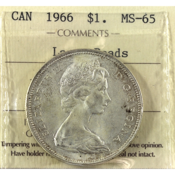 Silver $1 1966 LB ICCS MS65