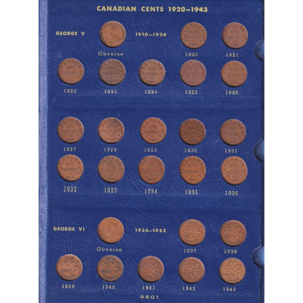 Canadian Small Cents 1920-1964 Collection in Blue Whitman Album. 54pcs