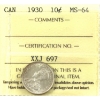 Image 1 : 10-cent 1930 ICCS MS64