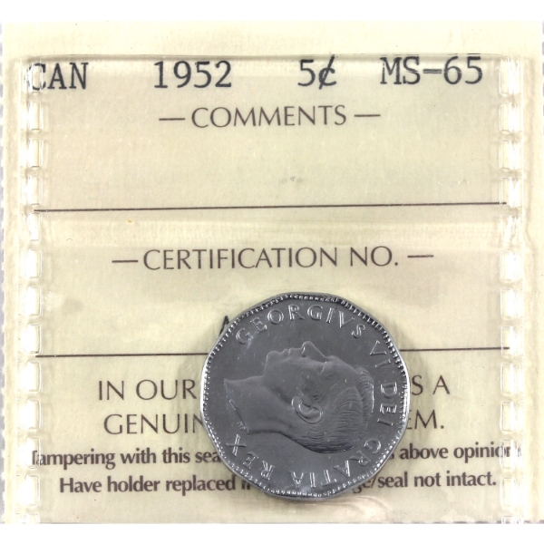 5-cent 1952 ICCS MS65