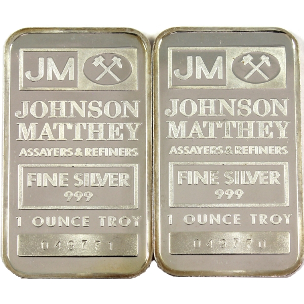 2x 1oz Johnson Matthey 1982 TD .999 Fine Silver Bars w/ Consecutive SNs. 2pcs (Tax Exempt)