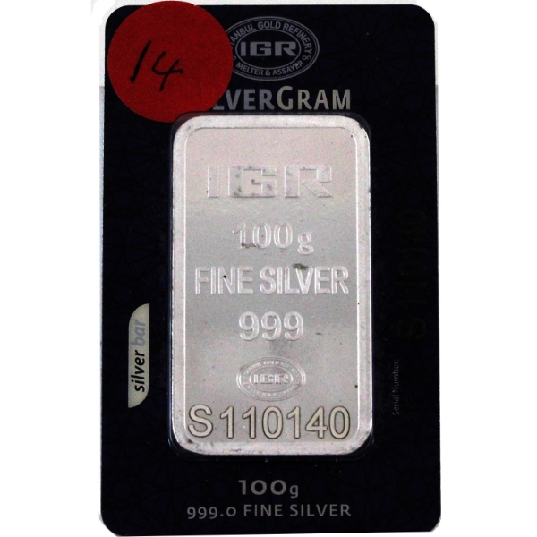 100g Istanbul Gold Refiners .999 Fine Silver Bar (Tax Exempt)