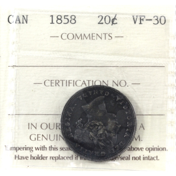 20-cent 1858 ICCS VF30