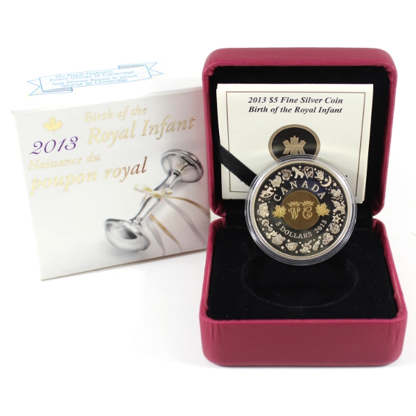 2013 $5 Birth of the Royal Infant Fine Silver Coin w/ Selective Gold Plating (Tax Exempt)