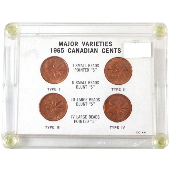 1965 Major Varieties of Canadian Cents in Acrylic Holder. 